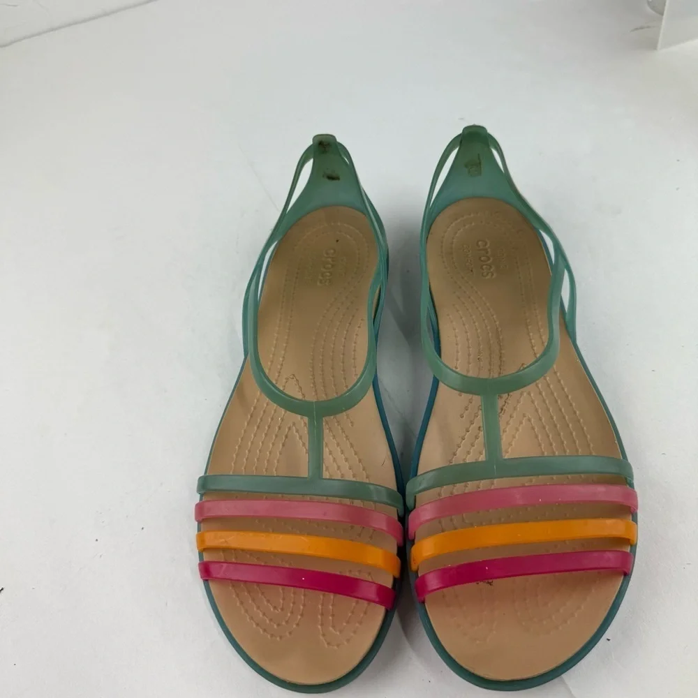 Crocs Womens 11 Isabella Flat Sandals Teal, Pink Orange